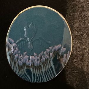 Ceramic glaze blue flower brooch pin. Never worn